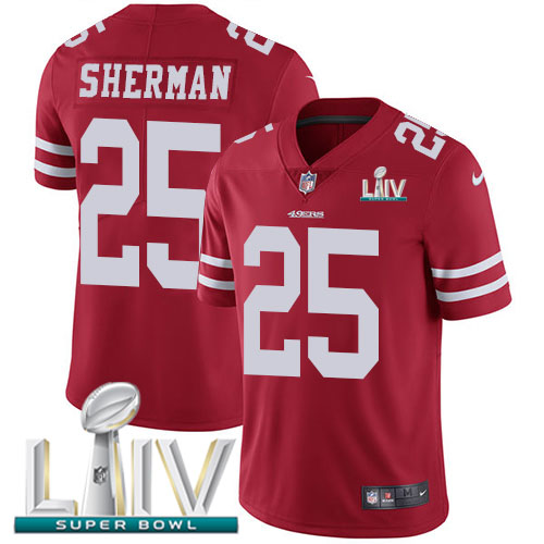 San Francisco 49ers Nike #25 Richard Sherman Red Super Bowl LIV 2020 Team Color Men Stitched NFL Vapor Untouchable Limited Jersey
